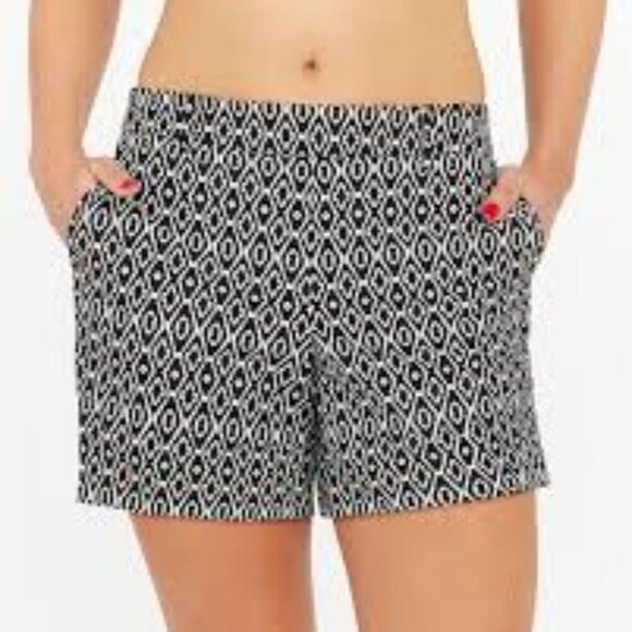 SPANX Black and White Bermuda Shorts with Geometric Pattern Size L - Picture 1 of 11